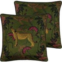 Paoletti Tropica Cheetah Twin Pack Polyester Filled Cushions Khaki, Green