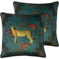Paoletti Tropica Cheetah Twin Pack Polyester Filled Cushions Teal, Green
