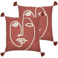 Furn. Uno Face Twin Pack Polyester Filled Cushions Red Clay, Red