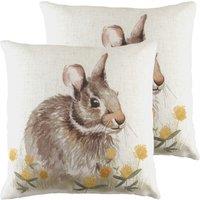 Evans Lichfield Woodland Hare Twin Pack Polyester Filled Cushions White, White