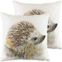 Evans Lichfield Woodland Hedgehog Twin Pack Polyester Filled Cushions White, White