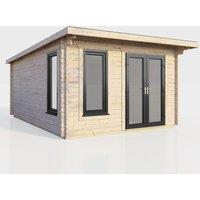 Power 12x14 Pent Log Cabin - Right Hand Door, Brown