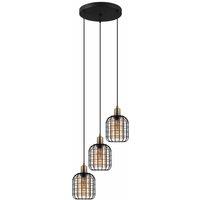 Eglo Chisle Black And Amber Metal And Glass 3 Light Ceiling Pendant, Black