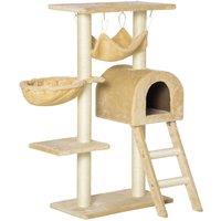 PawHut Cat Tree Tower Kitten Scratching Post/Hammock - Beige, Cream