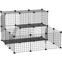 PawHut Two-Storey Pet Playpen/Small Animal Cage - Black, Black