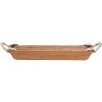 Interiors By Ph Large Rectangular Dish, Acacia Wood, Aluminium Leaf Handles, Brown