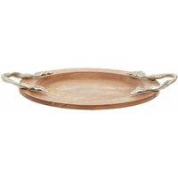 Interiors By Ph Small Round Tray, Acacia Wood, Aluminium Leaf Handles, Brown