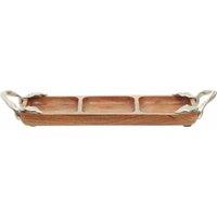 Interiors By Ph Serving Dish, 3 Section, Acacia Wood, Aluminium Leaf Handles, Brown