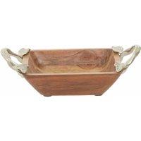 Interiors By Ph Square Dish, Acacia Wood, Aluminium Leaf Handles, Brown