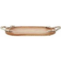 Interiors By Ph Oval Serving Tray, Acacia Wood, Aluminium Leaf Handles, Brown
