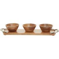 Interiors By Ph Serving Dish Set, Acacia Wood, Aluminium Leaf Handles, Brown