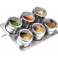 Interiors By Ph Set Of 6 Spice Jars, Magnetic Oblong Tray, Stainless Steel, Silver