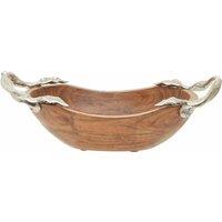 Interiors By Ph Small Oval Bowl, Acacia Wood, Aluminium Leaf Handles, Brown
