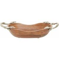 Interiors By Ph Large Oval Bowl, Acacia Wood, Aluminium Leaf Handles, Brown