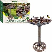 Gardenkraft Clam Shell Outdoor Bird Bath With Stones - Brown, Brown