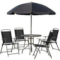 Outsunny 6pc Garden Dining Set Outdoor Furniture w/ Folding Chairs, Table and Parasol, Black