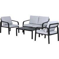 Outsunny 4pc Garden Loveseat Chairs Table Furniture w/ Cushion - Black, Black