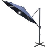 Outsunny 3m LED Cantilever Parasol w/ Base and Solar Lights - Blue, Blue
