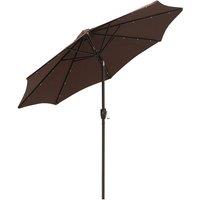 Outsunny Garden Parasol Outdoor Tilt Sun Umbrella Led Light Hand Crank Brown, Brown