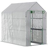 Outsunny Walk In Greenhouse W/Shelves Steeple Grow House 186x 120 x 190cm White/Green, White