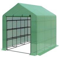 Outsunny Walk In Garden Greenhouse With Shelves Polytunnel Steeple Grow House New, Green