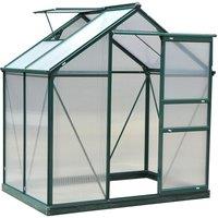 Outsunny 6x4Ft Walk-in Polycarbonate Greenhouse Plant Grow Galvanized Aluminium, Green