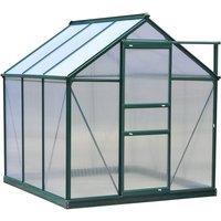 Outsunny 6x6Ft Walk-in Polycarbonate Greenhouse Plant Grow Galvanized Aluminium, Green