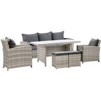 Outsunny 6Pcs Rattan Sofa Set Coffee Table Footstool Outdoor W/ Cushion, Grey