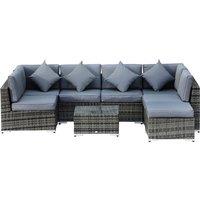 Outsunny 8Pc Rattan Sofa Garden Furniture Aluminium Outdoor Patio Set - Grey, Grey