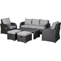 Outsunny 6Pc Padded Outdoor Rattan Wicker 3-seat Sofa Recliner Footstool Table, Grey