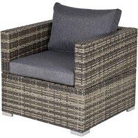 Outsunny Single Wicker Furniture Sofa Chair W/ Padded Cushion For Garden Balcony, Grey