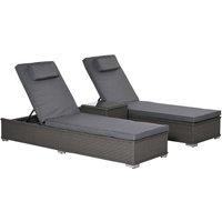 Outsunny 3 Pcs Outdoor Rattan Lounger Table Sectional Conversation Furniture Set, Grey