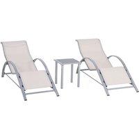 Outsunny Rattan 3pc Lounge Chair Set w/ Table - Cream, Cream