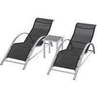 Outsunny Rattan 3 Pieces Lounge Chair Set Garden Sunbathing Chair With Table, Black