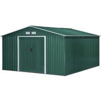Outsunny 13 x 11Ft Garden Storage Shed W/2 Doors Galvanised Metal Green, Green