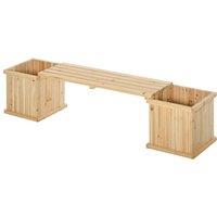 Outsunny Wooden Garden Planter and Bench Combination Garden Raised Bed Natural, Brown