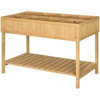 Outsunny Wooden Herb Planter Stand 8 Cubes Bottom Shelf Raised Bed Natural, Brown