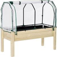 Outsunny Raised Garden Bed W/ Pe Cover Patio Elevated Wood Planter Box Natural, Brown