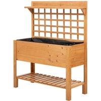 Outsunny Wooden Planter Raised Elevated Garden Bed W/ 2 Shelves 105x40x135cm, Brown