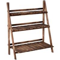 Outsunny Wooden Flower Pot Rack Holder Fold Storage Shelf Stand Vegetable, Brown