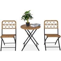 Outsunny 3 Pcs Folding Rattan Wicker Bistro Set Coffee Table Set Natural, Brown