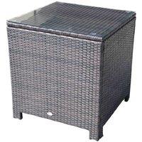 Outsunny Side Table Furniture Tempered Glass Garden Patio Wicker Brown, Brown