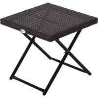 Outsunny Folding Square Rattan Coffee Table Bistro Balcony Garden Steel Outdoor, Brown