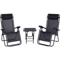 Outsunny 3pc Zero Gravity Chair and Table Set w/ Cup Holders - Black, Black