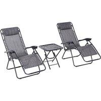 Outsunny 3pc Zero Gravity Chair and Table Set w/ Cup Holders - Light Grey, Grey