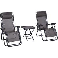 Outsunny 3pc Zero Gravity Chair and Table Set w/ Cup Holders - Dark Grey, Grey