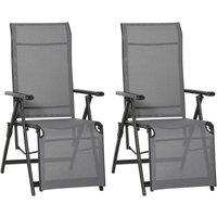 Outsunny Set of 2 Outdoor Recliner Sun Loungers w/ Adjustable Footrest - Grey, Grey