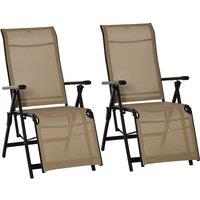 Outsunny Set of 2 Outdoor Recliner Sun Loungers w/ Adjustable Footrest - Beige, Cream
