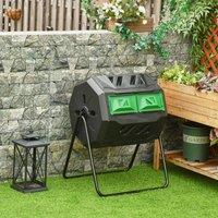 Outsunny 160L Outdoor Tumbling Compost Bin w/ Dual Chamber - Black, Black