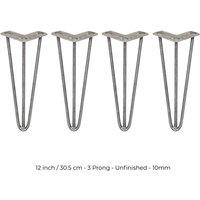 SkiSki 4 X Hairpin Leg - 12 - Unfinished - 3 Prong - 10M, Silver